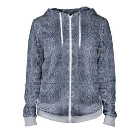 Женская толстовка 3D на молнии с принтом Змеиная кожа 3 в Ухте, 100% полиэстер | длина до линии бедра, манжеты и пояс оформлены мягкой тканевой резинкой, двухслойный капюшон со шнурком для регулировки, спереди молния, по бокам два кармана | змеиная | змея | кобра | кожа