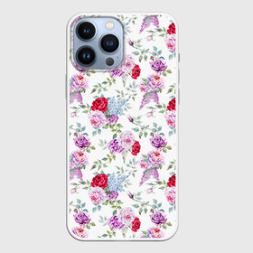 Чехол для iPhone 13 Pro Max с принтом Цветы и бабочки 8 в Ухте,  |  | Тематика изображения на принте: акварель | бабочка | нежный | рисунок | роза | сирень | цветочек | цветочный | цветы