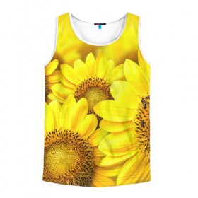Мужская майка 3D с принтом Подсолнухи в Ухте, 100% полиэстер | круглая горловина, приталенный силуэт, длина до линии бедра. Пройма и горловина окантованы тонкой бейкой | Тематика изображения на принте: 