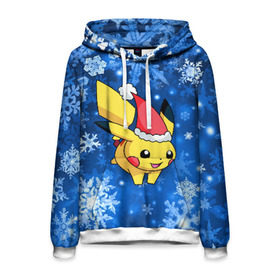 Мужская толстовка 3D с принтом Pikachu в Ухте, 100% полиэстер | двухслойный капюшон со шнурком для регулировки, мягкие манжеты на рукавах и по низу толстовки, спереди карман-кенгуру с мягким внутренним слоем. | pikachu | pokeboll | pokemon | зима | новый год | пикачу | покеболл | покемон | снежинки