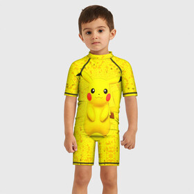 Детский купальный костюм 3D с принтом Pikachu в Ухте, Полиэстер 85%, Спандекс 15% | застежка на молнии на спине | pikachu | pokeboll | pokemon | пикачу | покеболл | покемон