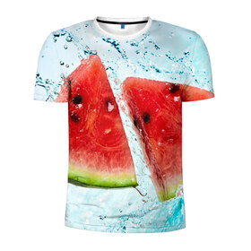 Мужская футболка 3D спортивная с принтом Арбуз в Ухте, 100% полиэстер с улучшенными характеристиками | приталенный силуэт, круглая горловина, широкие плечи, сужается к линии бедра | арбуз | арт | вода | косточки | рисунок