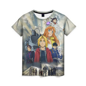 Женская футболка 3D с принтом Fullmetal Alchemist в Ухте, 100% полиэфир ( синтетическое хлопкоподобное полотно) | прямой крой, круглый вырез горловины, длина до линии бедер | anime | алхимик | стальной алхимик