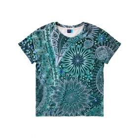 Детская футболка 3D с принтом Стихия страсти в Ухте, 100% гипоаллергенный полиэфир | прямой крой, круглый вырез горловины, длина до линии бедер, чуть спущенное плечо, ткань немного тянется | винтаж | воздушный | индийские | кружева | новинки | узор | цветок | цветочный | этнические