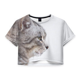 Женская футболка 3D укороченная Серый кот: в Ухте, 100% полиэстер | круглая горловина, длина футболки до линии талии, рукава с отворотами | взгляд | глаза | голова животного | киска | кот | котёнок | кошка | прикольные картинки