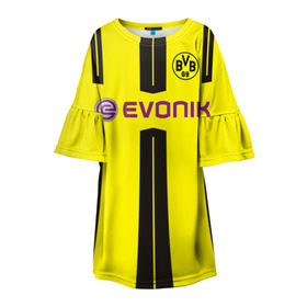 Детское платье 3D с принтом Borussia Dortmund в Ухте, 100% полиэстер | прямой силуэт, чуть расширенный к низу. Круглая горловина, на рукавах — воланы | Тематика изображения на принте: боруссия | дортмунд