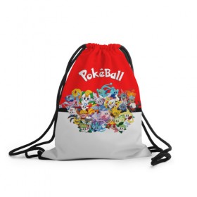 Рюкзак-мешок 3D с принтом Pokeball в Ухте, 100% полиэстер | плотность ткани — 200 г/м2, размер — 35 х 45 см; лямки — толстые шнурки, застежка на шнуровке, без карманов и подкладки | Тематика изображения на принте: 