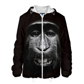 Мужская куртка 3D с принтом обезьяна в Ухте, ткань верха — 100% полиэстер, подклад — флис | прямой крой, подол и капюшон оформлены резинкой с фиксаторами, два кармана без застежек по бокам, один большой потайной карман на груди. Карман на груди застегивается на липучку | взгляд | голова | животные | обезьяна | природа