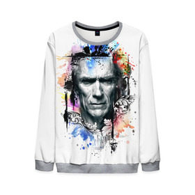 Мужской свитшот 3D с принтом Герой вестернов в Ухте, 100% полиэстер с мягким внутренним слоем | круглый вырез горловины, мягкая резинка на манжетах и поясе, свободная посадка по фигуре | Тематика изображения на принте: актер | иствуд | клинт | радуга | узор