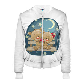 Женский бомбер 3D с принтом Обнимашки в Ухте, 100% полиэстер | застегивается на молнию, по бокам два кармана без застежек, мягкие манжеты, по низу бомбера и на воротнике — эластичная резинка | верность | зайчик | котенок | любовь | милые | мишка | нежность | новинки | романтик | сердце
