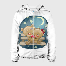 Женская куртка 3D с принтом Обнимашки в Ухте, ткань верха — 100% полиэстер, подклад — флис | прямой крой, подол и капюшон оформлены резинкой с фиксаторами, два кармана без застежек по бокам, один большой потайной карман на груди. Карман на груди застегивается на липучку | верность | зайчик | котенок | любовь | милые | мишка | нежность | новинки | романтик | сердце