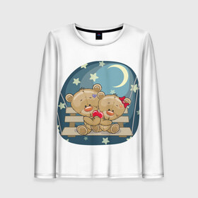 Женский лонгслив 3D с принтом Обнимашки в Ухте, 100% полиэстер | длинные рукава, круглый вырез горловины, полуприлегающий силуэт | верность | зайчик | котенок | любовь | милые | мишка | нежность | новинки | романтик | сердце