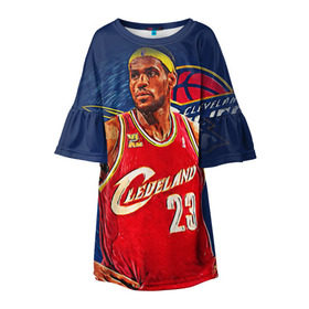 Детское платье 3D с принтом LeBron James в Ухте, 100% полиэстер | прямой силуэт, чуть расширенный к низу. Круглая горловина, на рукавах — воланы | cleveland cavaliers | lebron james | nba. | баскетбол | баскетболист | джеймс леброн | кливленд кавальерс | нба