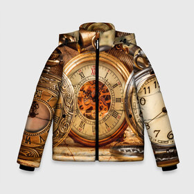Зимняя куртка для мальчиков 3D Часы: в Ухте, ткань верха — 100% полиэстер; подклад — 100% полиэстер, утеплитель — 100% полиэстер | длина ниже бедра, удлиненная спинка, воротник стойка и отстегивающийся капюшон. Есть боковые карманы с листочкой на кнопках, утяжки по низу изделия и внутренний карман на молнии. 
Предусмотрены светоотражающий принт на спинке, радужный светоотражающий элемент на пуллере молнии и на резинке для утяжки | золото | карманные часы | старина | часы