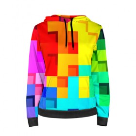 Женская толстовка 3D с принтом Pixel-Fon в Ухте, 100% полиэстер  | двухслойный капюшон со шнурком для регулировки, мягкие манжеты на рукавах и по низу толстовки, спереди карман-кенгуру с мягким внутренним слоем. | кубики | пиксель | разноцветный | текстура | яркий