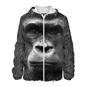 Мужская куртка 3D с принтом Взгляд в Ухте, ткань верха — 100% полиэстер, подклад — флис | прямой крой, подол и капюшон оформлены резинкой с фиксаторами, два кармана без застежек по бокам, один большой потайной карман на груди. Карман на груди застегивается на липучку | взгляд | голова | животные | о.м.с.к. | обезьяна | природа