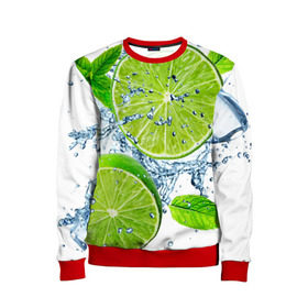 Детский свитшот 3D с принтом Свежесть лайма в Ухте, 100% полиэстер | свободная посадка, прямой крой, мягкая тканевая резинка на рукавах и понизу свитшота | Тематика изображения на принте: бармен | витамины | диета | коктель | куб | лед | мороз | новинки | холодный | цвет