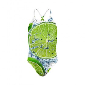 Детский купальник 3D с принтом Свежесть лайма в Ухте, Полиэстер 85%, Спандекс 15% | Слитный крой, подклад по переду изделия, узкие бретели | Тематика изображения на принте: бармен | витамины | диета | коктель | куб | лед | мороз | новинки | холодный | цвет