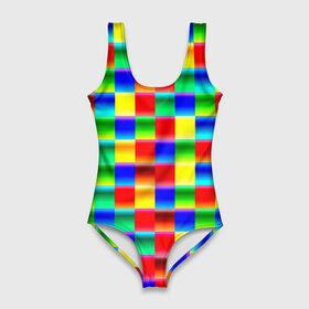 Купальник-боди 3D с принтом Кубики в Ухте, 82% полиэстер, 18% эластан | Круглая горловина, круглый вырез на спине | абстракция | кубики | пиксели | плитка | разноцветный | яркий