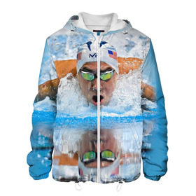 Мужская куртка 3D с принтом Пловец в Ухте, ткань верха — 100% полиэстер, подклад — флис | прямой крой, подол и капюшон оформлены резинкой с фиксаторами, два кармана без застежек по бокам, один большой потайной карман на груди. Карман на груди застегивается на липучку | плавание