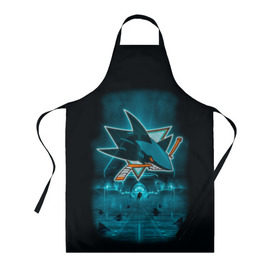 Фартук 3D с принтом Хоккей 4 в Ухте, 100% полиэстер | общий размер — 65 х 85 см, ширина нагрудника — 26 см, горловина — 53 см, длина завязок — 54 см, общий обхват в поясе — 173 см. Принт на завязках и на горловине наносится с двух сторон, на основной части фартука — только с внешней стороны | nhl | sharks | stanley cup |  san jose sharks | кубок стенли | кубок стэнли | нхл | сан хосе | сан хосе шаркс | хоккей | хоккейный клуб | шаркс