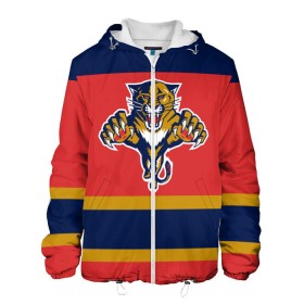 Мужская куртка 3D с принтом Florida Panthers в Ухте, ткань верха — 100% полиэстер, подклад — флис | прямой крой, подол и капюшон оформлены резинкой с фиксаторами, два кармана без застежек по бокам, один большой потайной карман на груди. Карман на груди застегивается на липучку | Тематика изображения на принте: florida panthers | hockey | nhl | нхл | хоккей