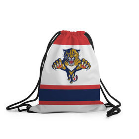 Рюкзак-мешок 3D с принтом Florida Panthers white в Ухте, 100% полиэстер | плотность ткани — 200 г/м2, размер — 35 х 45 см; лямки — толстые шнурки, застежка на шнуровке, без карманов и подкладки | Тематика изображения на принте: florida panthers | hockey | nhl | нхл | хоккей