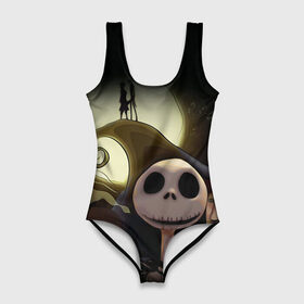 Купальник-боди 3D с принтом Повелитель тыкв в Ухте, 82% полиэстер, 18% эластан | Круглая горловина, круглый вырез на спине | helloween | бертон | бугимен | бугимэн | вампиры | джек скелингтон | доктор филькельштейн | корыто | крыто | кукла | повелитель тыкв | рождество | сhristmas | салли | тим | тим бертон | тыква | хеллоуин | шито