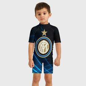 Детский купальный костюм 3D с принтом Inter Milan в Ухте, Полиэстер 85%, Спандекс 15% | застежка на молнии на спине | inter | milan | интер | италия | милан | футбол | футболист