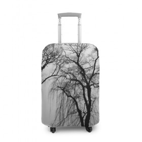 Чехол для чемодана 3D с принтом Деревья у реки в Ухте, 86% полиэфир, 14% спандекс | двустороннее нанесение принта, прорези для ручек и колес | beach | black   white | crown | photo | river | trees | берег | деревья | крона | река | фото | черно   белое
