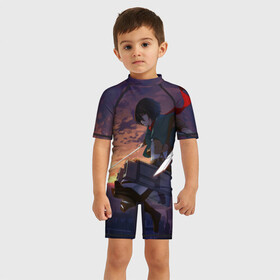 Детский купальный костюм 3D с принтом Swords в Ухте, Полиэстер 85%, Спандекс 15% | застежка на молнии на спине | attack on titan | атака титанов | вторжение гигантов