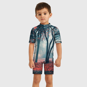 Детский купальный костюм 3D Осень: в Ухте, Полиэстер 85%, Спандекс 15% | застежка на молнии на спине | autumn | bright | colors | forest | paint | trees | деревья | краски | лес | осень | цвета | яркие