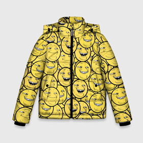 Зимняя куртка для мальчиков 3D ПеКа-фейс: в Ухте, ткань верха — 100% полиэстер; подклад — 100% полиэстер, утеплитель — 100% полиэстер | длина ниже бедра, удлиненная спинка, воротник стойка и отстегивающийся капюшон. Есть боковые карманы с листочкой на кнопках, утяжки по низу изделия и внутренний карман на молнии. 
Предусмотрены светоотражающий принт на спинке, радужный светоотражающий элемент на пуллере молнии и на резинке для утяжки | колобок | луна | пека | смайл | смайлик | солнце | фейс