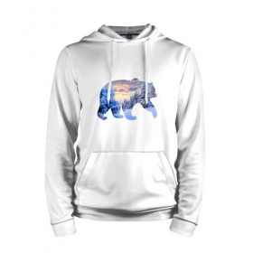 Мужская толстовка хлопок с принтом медведь зима в Ухте, френч-терри, мягкий теплый начес внутри (100% хлопок) | карман-кенгуру, эластичные манжеты и нижняя кромка, капюшон с подкладом и шнурком | деревья | зима | медведь | облака | снег | солнце