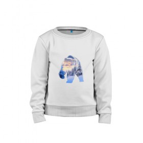 Детский свитшот хлопок с принтом медведь зима в Ухте, 100% хлопок | круглый вырез горловины, эластичные манжеты, пояс и воротник | Тематика изображения на принте: 