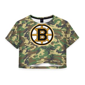 Женская футболка 3D укороченная с принтом Bruins Camouflage в Ухте, 100% полиэстер | круглая горловина, длина футболки до линии талии, рукава с отворотами | boston bruins | camouflage | hockey | nhl | нхл | хоккей