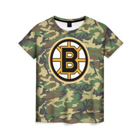 Женская футболка 3D с принтом Bruins Camouflage в Ухте, 100% полиэфир ( синтетическое хлопкоподобное полотно) | прямой крой, круглый вырез горловины, длина до линии бедер | boston bruins | camouflage | hockey | nhl | нхл | хоккей
