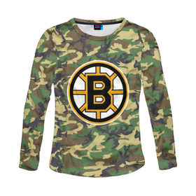 Женский лонгслив 3D с принтом Bruins Camouflage в Ухте, 100% полиэстер | длинные рукава, круглый вырез горловины, полуприлегающий силуэт | boston bruins | camouflage | hockey | nhl | нхл | хоккей