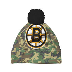 Шапка 3D c помпоном с принтом Bruins Camouflage в Ухте, 100% полиэстер | универсальный размер, печать по всей поверхности изделия | boston bruins | camouflage | hockey | nhl | нхл | хоккей