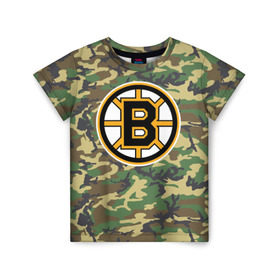 Детская футболка 3D с принтом Bruins Camouflage в Ухте, 100% гипоаллергенный полиэфир | прямой крой, круглый вырез горловины, длина до линии бедер, чуть спущенное плечо, ткань немного тянется | boston bruins | camouflage | hockey | nhl | нхл | хоккей