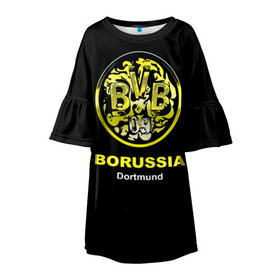 Детское платье 3D с принтом Borussia Dortmund в Ухте, 100% полиэстер | прямой силуэт, чуть расширенный к низу. Круглая горловина, на рукавах — воланы | Тематика изображения на принте: боруссия | дортмунд