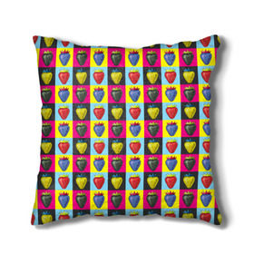 Подушка 3D с принтом POP ART в Ухте, наволочка – 100% полиэстер, наполнитель – холлофайбер (легкий наполнитель, не вызывает аллергию). | состоит из подушки и наволочки. Наволочка на молнии, легко снимается для стирки | popart | клубника | поп арт | ягоды