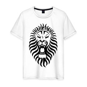 Мужская футболка хлопок с принтом Lion в Ухте, 100% хлопок | прямой крой, круглый вырез горловины, длина до линии бедер, слегка спущенное плечо. | Тематика изображения на принте: зверь | лев | царь