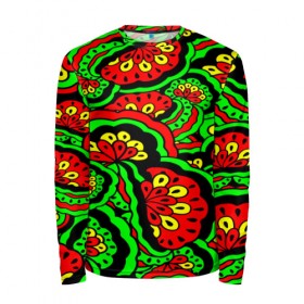 Мужской лонгслив 3D с принтом Lishow в Ухте, 100% полиэстер | длинные рукава, круглый вырез горловины, полуприлегающий силуэт | зеленый | красный | орнамент | этно | яркий