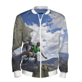 Мужской бомбер 3D с принтом На пике славы в Ухте, 100% полиэстер | застегивается на молнию, по бокам два кармана без застежек, по низу бомбера и на воротнике - эластичная резинка | альпинист | горы | дерево | новинки | природа