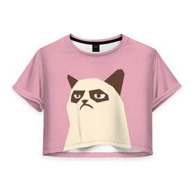 Женская футболка 3D укороченная Grumpy cat pink: в Ухте, 100% полиэстер | круглая горловина, длина футболки до линии талии, рукава с отворотами | кот | мем | угрюмый