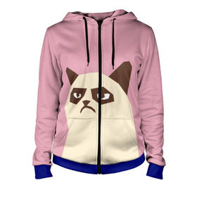 Женская толстовка 3D на молнии Grumpy cat pink: в Ухте, 100% полиэстер | длина до линии бедра, манжеты и пояс оформлены мягкой тканевой резинкой, двухслойный капюшон со шнурком для регулировки, спереди молния, по бокам два кармана | кот | мем | угрюмый