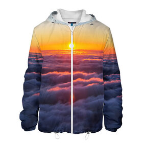 Мужская куртка 3D с принтом Закат в Ухте, ткань верха — 100% полиэстер, подклад — флис | прямой крой, подол и капюшон оформлены резинкой с фиксаторами, два кармана без застежек по бокам, один большой потайной карман на груди. Карман на груди застегивается на липучку | Тематика изображения на принте: небо | облака | пейзаж | солнце