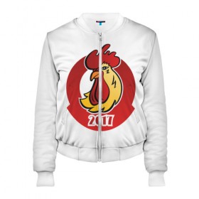 Женский бомбер 3D с принтом Огненный Петух в Ухте, 100% полиэстер | застегивается на молнию, по бокам два кармана без застежек, мягкие манжеты, по низу бомбера и на воротнике — эластичная резинка | 