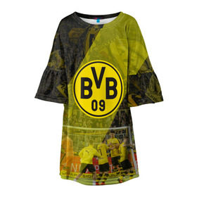 Детское платье 3D с принтом Borussia в Ухте, 100% полиэстер | прямой силуэт, чуть расширенный к низу. Круглая горловина, на рукавах — воланы | Тематика изображения на принте: 09 | bvb | бвб | борусия | боруссия | дортмунд